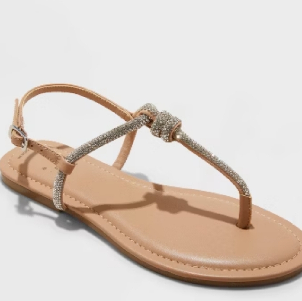 A New Day Silver Tan Sayler Thong Heels